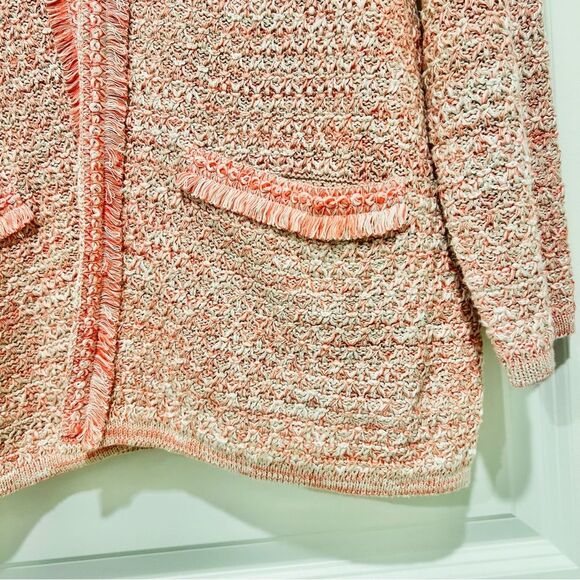 Chico’s Women’s Fringe Trim Pocket Cardigan in Pretty Pink Sz 2 (US L/12-14) NWT - Picture 7 of 14